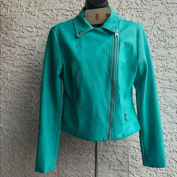 Levi's Moto Turquoise Leather Jacket-size Small, used once with a tag - Picture 12 of 16